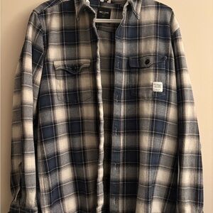 ONLY & SONS Blue and White Plaid Heavyweight Botton down